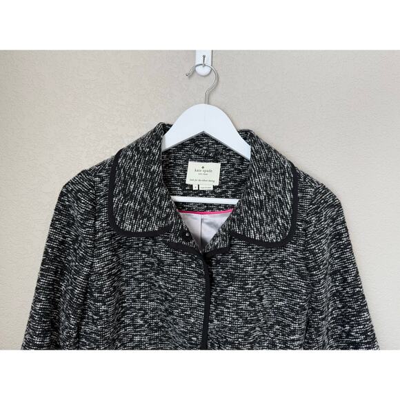 Kate Spade Tweed Blazer Size 4 Ribbon Belt Black White Career Designer Business - Picture 3 of 7